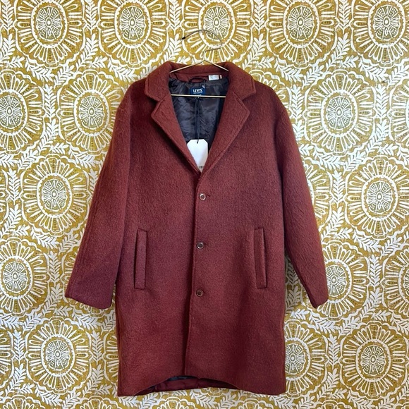 NWT Levi’s Men’s Wool Blend Oversized Slouch Overcoat Cherry Mahogany-Red size S - Picture 6 of 12